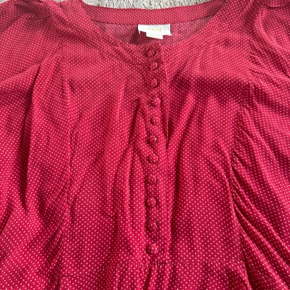 Maeve Anthropologie Chatham Blouse Polka Dot Top Red white buttons XS - Picture 9 of 12